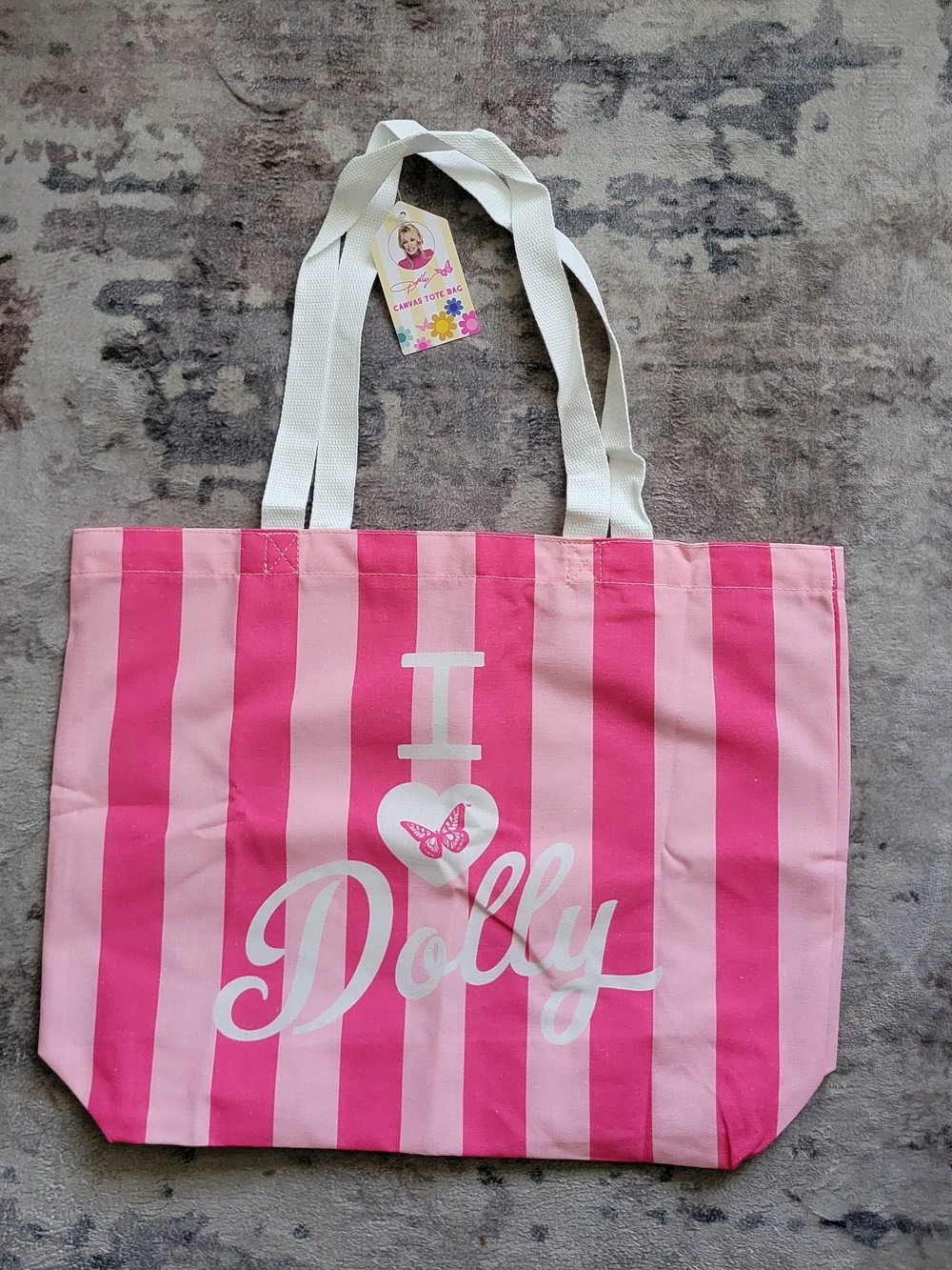 Dolly Pink Striped Canvas Tote with White Straps